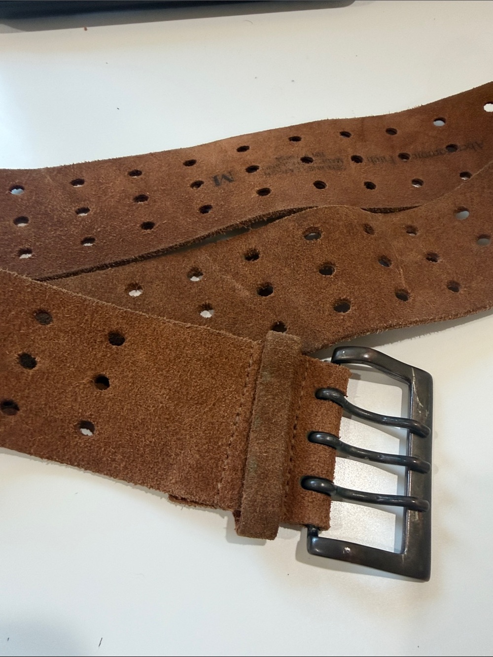 Abercrombie & Fitch Brown Suede Perforated Belt with Metal Buckle